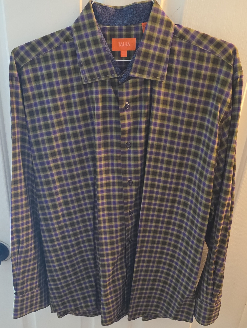 TALLIA Green and Purple Plaid Button-Down Shirt